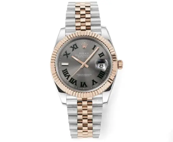 AR Factory Rolex Datejust 41mm Slate Gray Dial Roman Numerals Two-Tone Rose Gold and Stainless Steel Jubilee Bracelet Fluted Bezel Automatic Men’s Watch