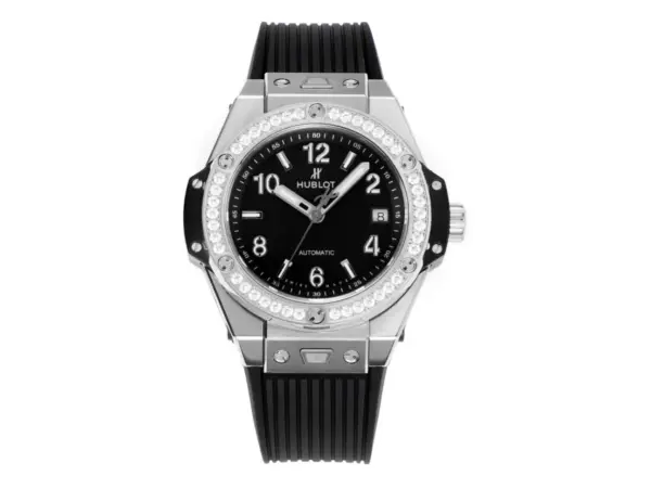ZF Factory Hublot Big Bang One-Click 39mm Stainless Steel White Pave Watch with Black Strap – Super Clone Edition