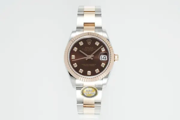 AR Factory Rolex Datejust 31mm Chocolate Dial Diamond Markers Two-Tone Stainless Steel and Yellow Gold Oyster Bracelet Ladies Watch