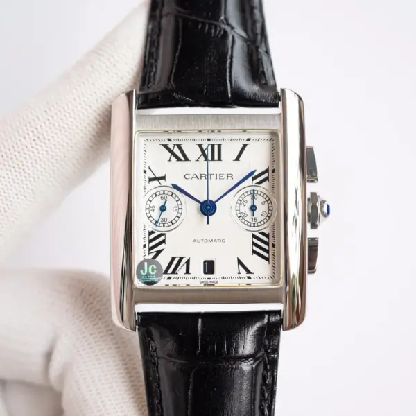 3K Factory Cartier Tank W5330007 Silver Black Leather Top Fake Watch