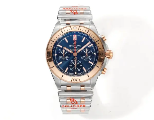 BLS Factory Breitling Chronomat Automatic Chronograph Watch – Blue Dial, Two-Tone Stainless Steel