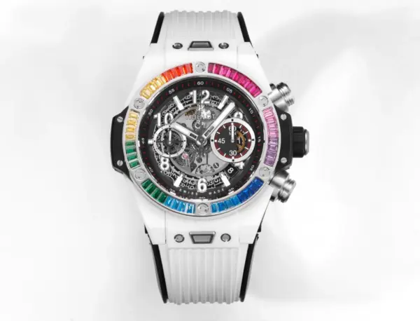 ZF Factory Hublot Big Bang Unico Rainbow Ceramic Watch – White with Multicolor Bezel, Automatic Chronograph, 45mm, Super Clone Edition