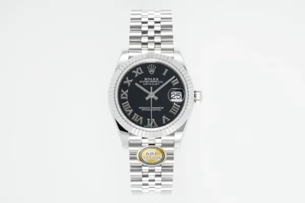 AR Factory Rolex Datejust 31mm Stainless Steel Watch with Black Roman Numeral Dial and Jubilee Bracelet
