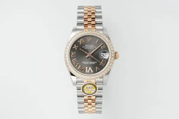 AR Factory Rolex Datejust 31mm Oystersteel and Everose Gold Diamond Bezel Grey Roman Dial Jubilee Bracelet Luxury Watch