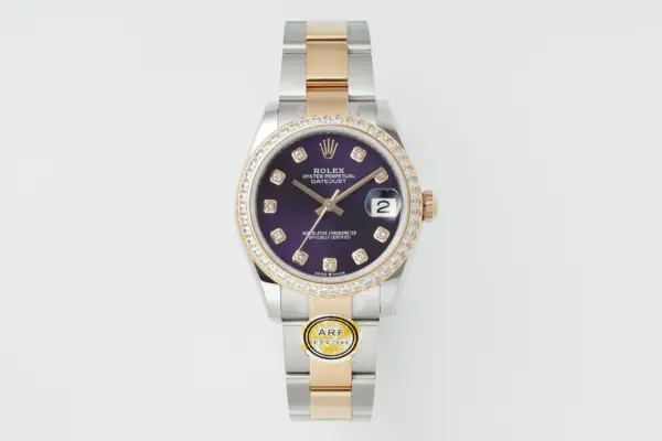 AR Factory Rolex Datejust 31mm Purple Dial Diamond Bezel Two-Tone Stainless Steel and Rose Gold Automatic Women’s Watch