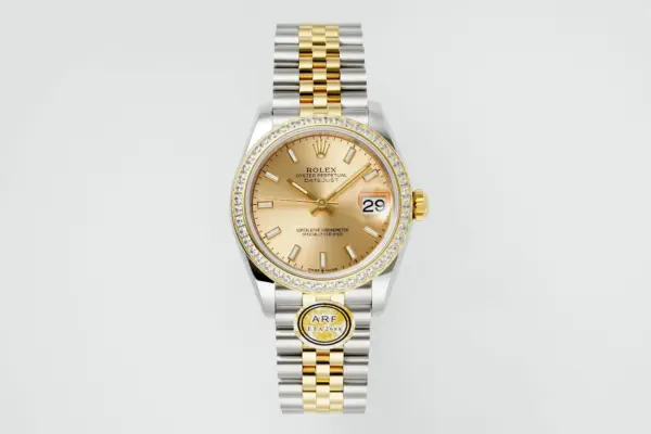 AR Factory Rolex Lady-Datejust 31mm Champagne Dial Diamond-Set Bezel Two-Tone Yellow Gold and Steel Jubilee Bracelet Luxury Watch
