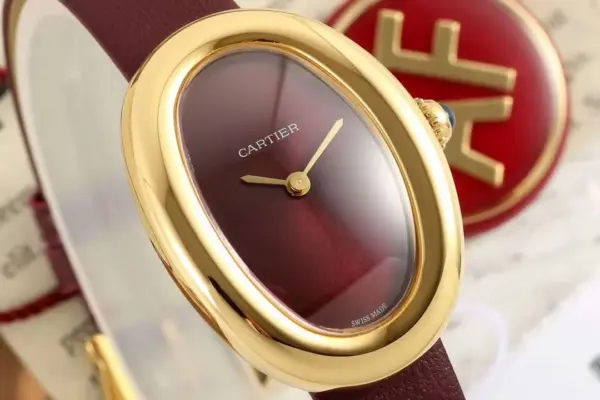 AF Factory Cartier Baignoire Oval Gold-Tone Case Burgundy Dial Red Leather Strap Women’s Luxury Watch