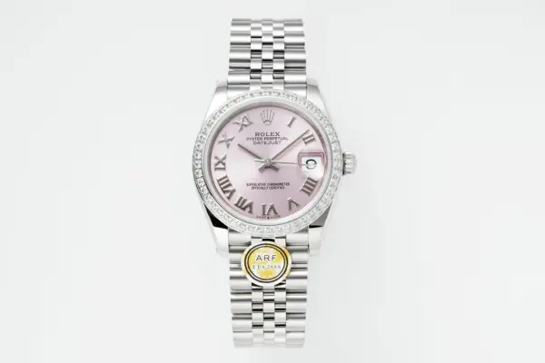 AR Factory Rolex Lady-Datejust 31mm Pink Dial Diamond Bezel Roman Numerals Stainless Steel Jubilee Bracelet Women’s Watch