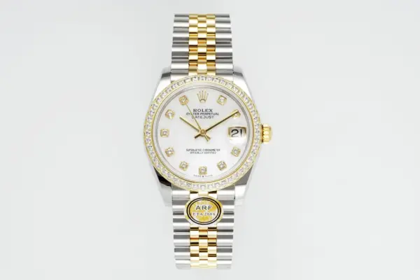 AR Factory Rolex Datejust 31mm White Mother-of-Pearl Dial Diamond Bezel Two-Tone Steel and Yellow Gold Jubilee Bracelet Luxury Women’s Watch
