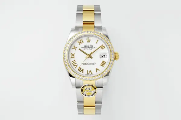 AR Factory Rolex Datejust 31mm White Dial Roman Numerals Diamond Bezel Two-Tone Stainless Steel and Yellow Gold Oyster Bracelet Ladies Watch