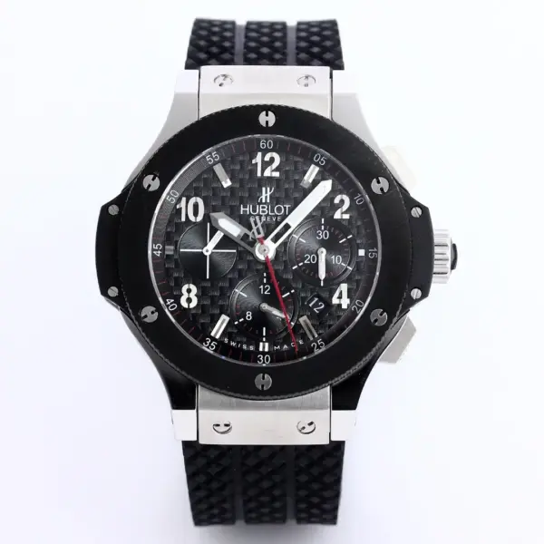 BB Factory Hublot Big Bang 44mm Black Ceramic & Stainless Steel Chronograph Watch with Rubber Strap – Super Clone Edition