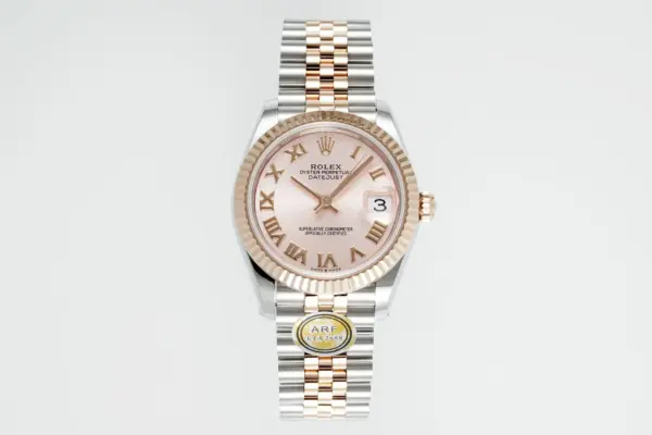 AR Factory Rolex Lady-Datejust 31mm Pink Dial Roman Numerals Two-Tone Rose Gold and Steel Jubilee Bracelet Automatic Watch