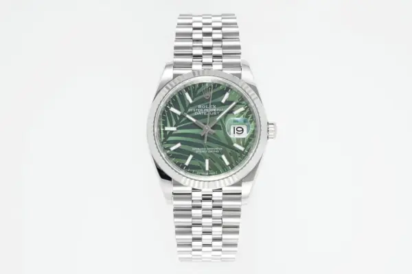 VS Factory Rolex Datejust 36mm Green Palm Motif Dial Stainless Steel Jubilee Bracelet Automatic Watc