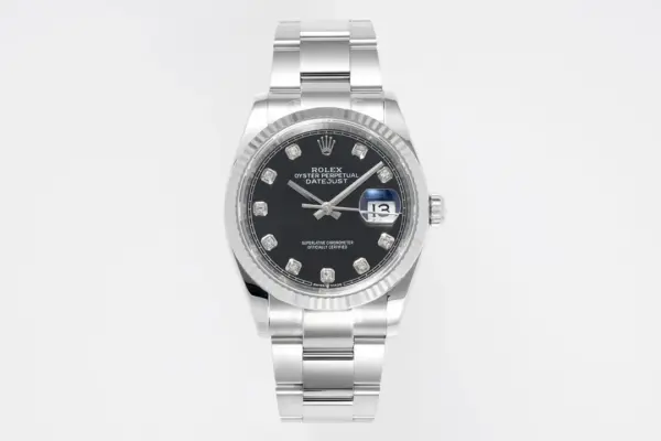 VS Factory Rolex Datejust 36mm Black Dial Diamond Hour Markers Stainless Steel Automatic Men’s Watch