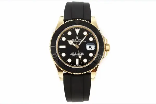 VS Factory Rolex Yacht-Master 42mm Yellow Gold Black Dial Oysterflex Rubber Strap Luxury Men’s Watch