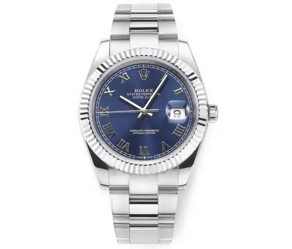 AR Factory Rolex Datejust 41mm Blue Roman Dial Fluted Bezel Stainless Steel Oyster Bracelet Men’s Watch