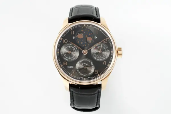 APS Factory IWC Portugieser Perpetual Calendar Rose Gold Automatic Men’s Watch with Black Dial and Leather Strap