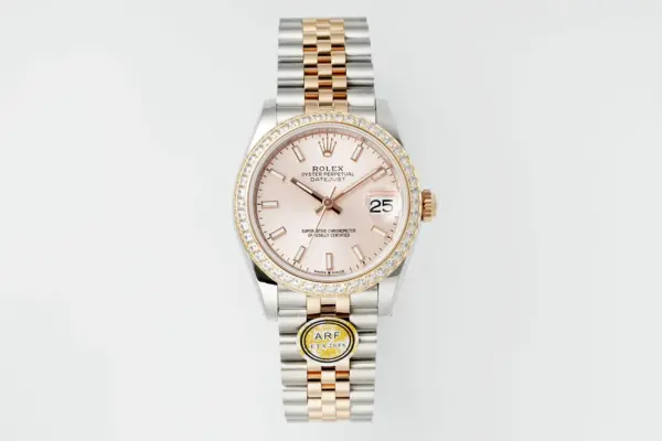 AR Factory Rolex Datejust 31mm Women’s Automatic Watch with Pink Dial, Diamond Bezel, and Two-Tone Silver Gold Jubilee Bracelet