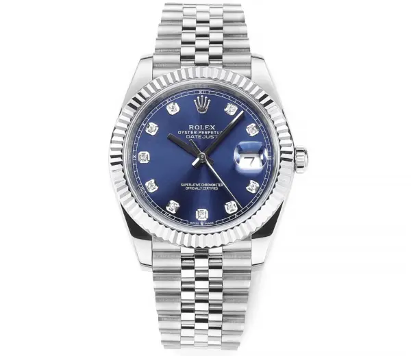AR Factory Rolex Datejust 41mm Blue Dial Diamond Hour Markers Fluted Bezel Stainless Steel Jubilee Bracelet Luxury Watch