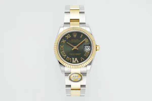 AR Factory Rolex Datejust 31mm Two-Tone Stainless Steel and Yellow Gold Green Dial Roman Numerals Women’s Watch