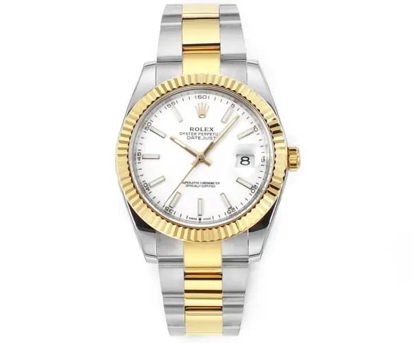 AR Factory Rolex Datejust 41mm Two-Tone Stainless Steel and Yellow Gold Fluted Bezel White Dial Oyster Bracelet Automatic Men’s Watch