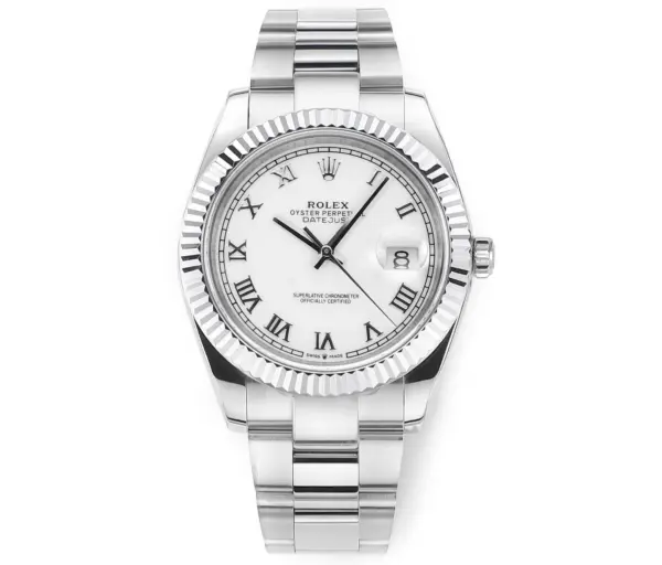 AR Factory Rolex Datejust 41 White Roman Dial Fluted Bezel Oystersteel Automatic Men’s Watch