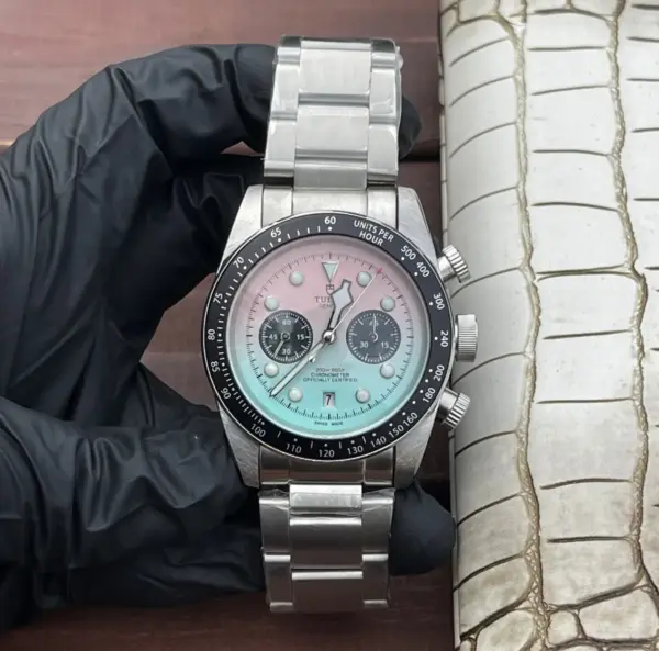Tudor Black Bay Chrono Gradient Pink-to-Blue Dial Stainless Steel Bracelet Men’s Chronograph Watch
