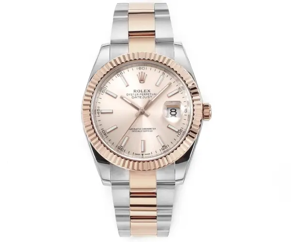 AR Factory Rolex Datejust 41mm Two-Tone Rose Gold and Stainless Steel Pink Dial Fluted Bezel Automatic Men’s Watch