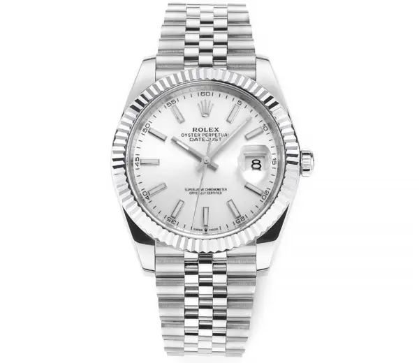 Rolex Datejust 41mm Silver Fluted Bezel Stainless Steel VSF Super Clone Watch