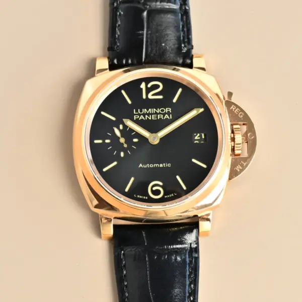 Panerai Luminor Automatic Black Dial Rose Gold Case Black Alligator Leather Strap Men’s Luxury Watch