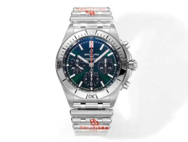 BLS Factory Breitling Chronomat Automatic Chronograph Watch with Green Dial and Stainless