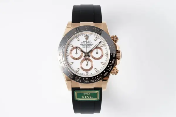 Rolex Daytona Rose Gold Black Rubber Strap Chronograph Luxury Watch