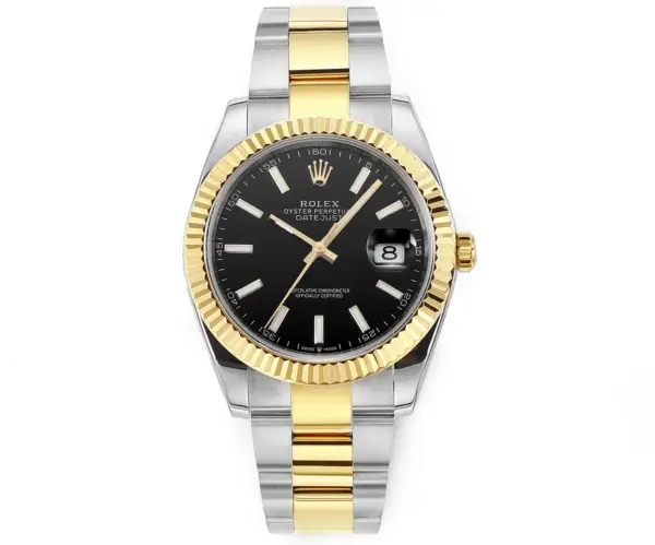 VS Factory Rolex Datejust 41mm Watch – Two-Tone Gold/Steel, Black Dial, Fluted Bezel, Super Clone VSF Watch