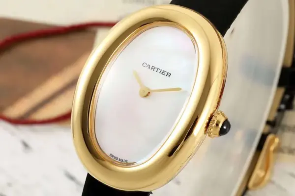 AF Factory Cartier Baignoire Oval Yellow Gold Case Mother-of-Pearl Dial Black Leather Strap Swiss Made Women’s Luxury Watch