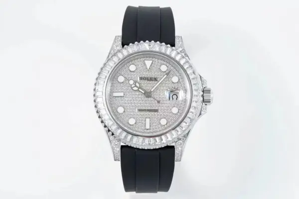 Rolex Yacht-Master 42mm Diamond Set Watch – Silver Dial with Black Rubber Strap