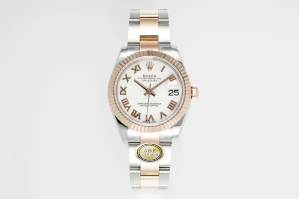 AR Factory Rolex Datejust 31mm White Roman Numeral Dial Two-Tone Stainless Steel and Rose Gold Oyster Bracelet Women’s Watch