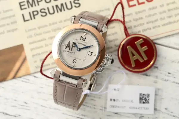 Cartier Pasha de Cartier Women’s Rose Gold and Steel Automatic Watch with Beige Alligator Leather Strap and Sapphire Cabochon