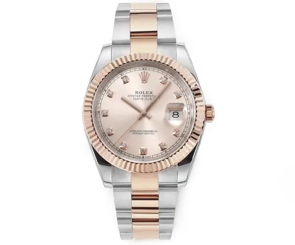 Rolex Datejust 41mm Two-Tone Rose Gold and Stainless Steel Watch with Diamond Dial – Super Clone