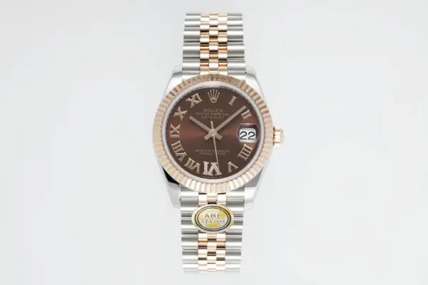 AR Factory Rolex Datejust 31mm Chocolate Dial Roman Numerals Two-Tone Rose Gold and Steel Jubilee Bracelet Women’s Watch