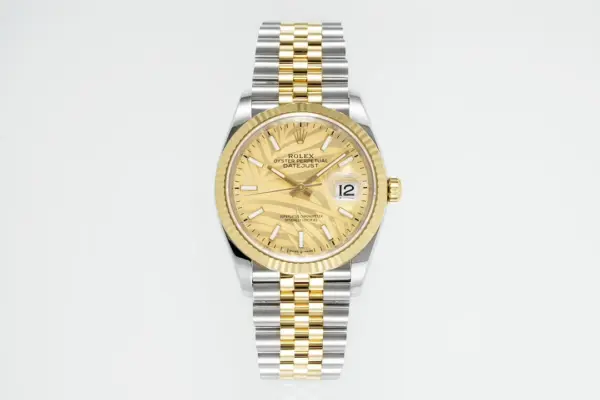 VS Factory Rolex Datejust 36mm Yellow Gold and Stainless Steel Champagne Palm Motif Watch