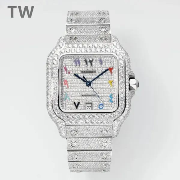 3K Factory Cartier Santos Full Diamond Bezel Silver Watch – Top Replica Watch