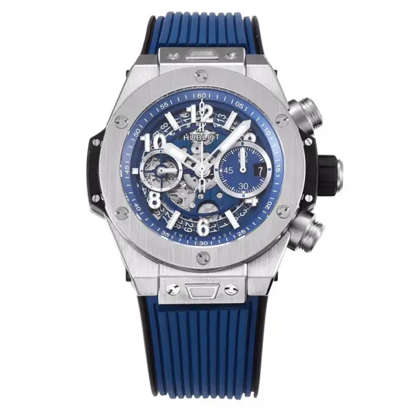BB Factory Hublot Big Bang Watch – Blue Dial, Chronograph, Titanium Case, Rubber Strap, Super Clone Quality