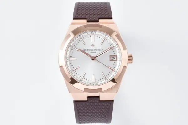 8F Factory Vacheron Constantin Overseas 4500V Series – Rose Gold Case, Brown Rubber Strap, Luxury Automatic Super Clone Watch – Best Replica Quality