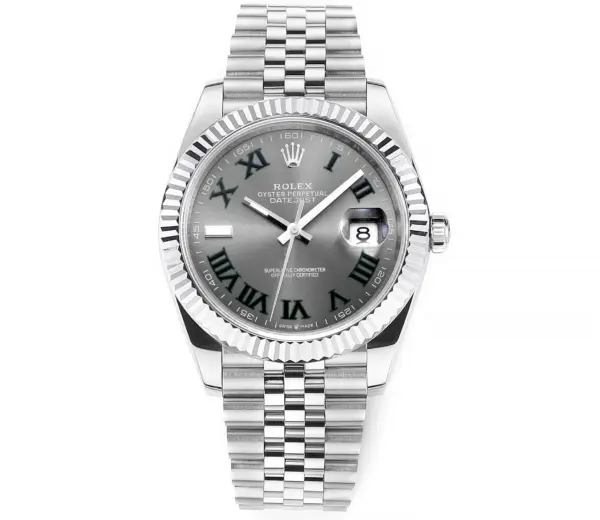 VS Factory Rolex Datejust 41mm Watch – Silver with Grey Dial, Fluted Bezel, Super Clone VSF Watch