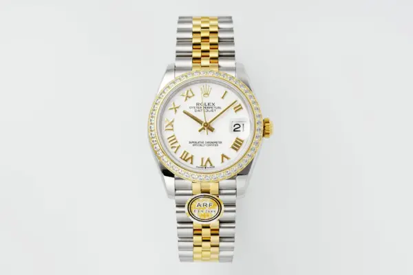 AR Factory Rolex Datejust 31mm White Roman Dial Diamond Bezel Two-Tone Yellow Gold & Steel Jubilee Bracelet Ladies Watch
