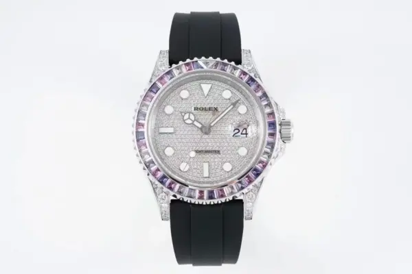 Rolex Yacht-Master 42mm Platinum Case Watch with Diamond & Amethyst Bezel and Black Rubber Strap