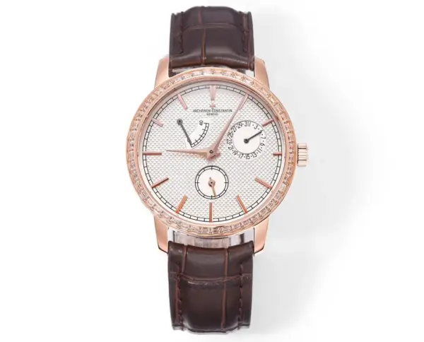 GS Factory Vacheron Constantin Traditionnelle 83520/000R-9909 Mechanical Watch – Rose Gold, Brown Leather Strap, Multi-Function Dial, Top Super Clone Watch