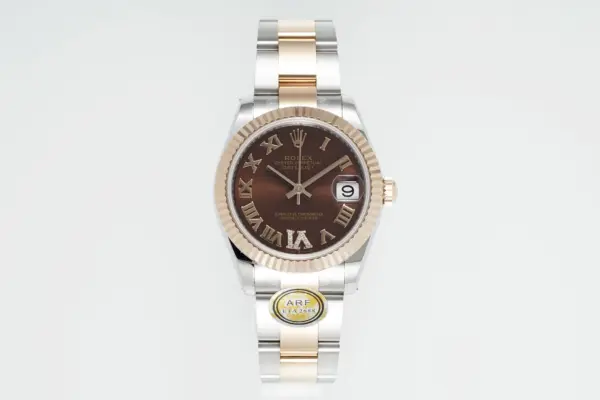 AR Factory Rolex Datejust 31mm Two-Tone Stainless Steel and 18K Rose Gold Chocolate Brown Dial with Roman Numerals Fluted Bezel Oyster Bracelet Watch