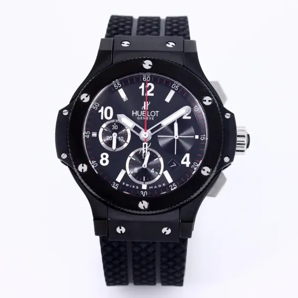 V6 Factory HUBLOT Big Bang 44mm Black Ceramic Chronograph Watch with Rubber Strap – Super Clone Edition