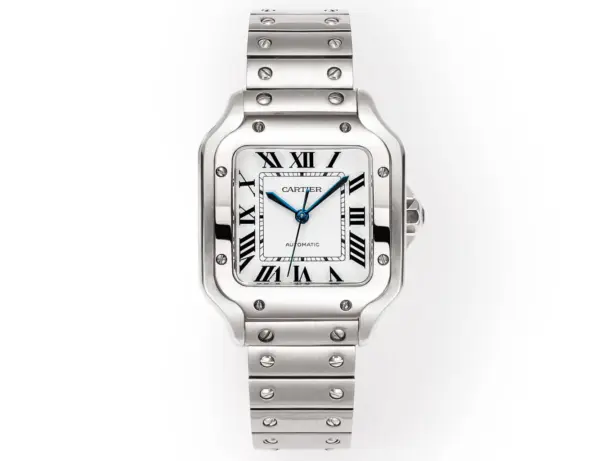 AF Factory Cartier Santos de Cartier Automatic Stainless Steel Watch with White Dial and Blue Hands